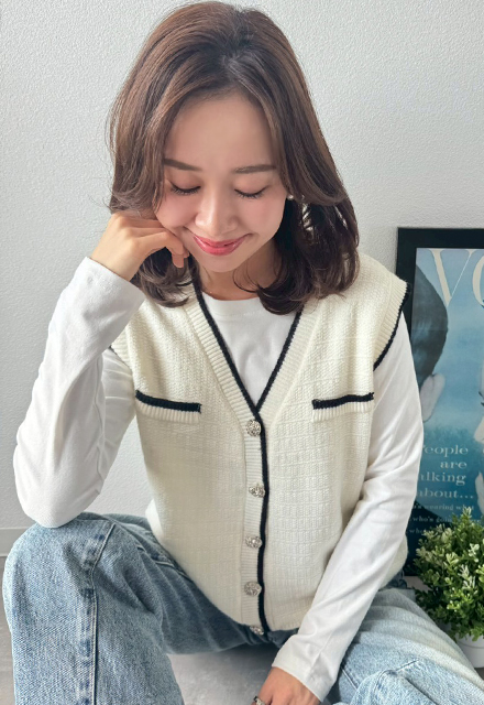 Vネックバイカラーニットベスト【7e-831-06140】