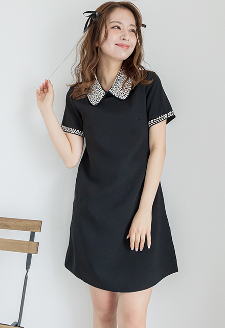 ビジューミニ丈ワンピース【7i-831-04361】