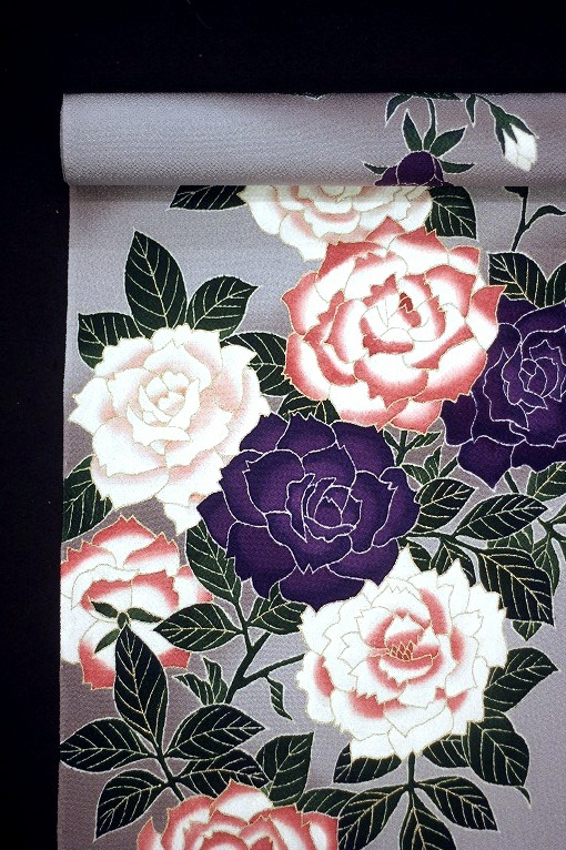 手描き友禅/九寸名古屋帯 久呂田明功作 薔薇