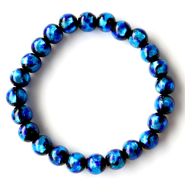 光る ホタルガラス ブルー 8mm ブレスレット とんぼ玉 青色 沖縄 琉球