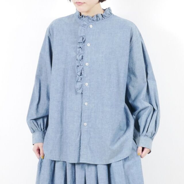 インディゴシャンブレーフリルスタンドカラーシャツ KATO` GRANDMA