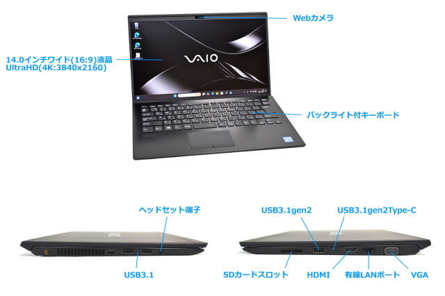 4K 14.0型 SIMフリー VAIO Pro PK VJPK11C12N Core i7 8565U メモリ16G