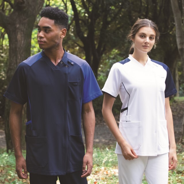 KZN713 カゼン スクラブ ジャケット 男女兼用 半袖 工業洗濯可 制菌