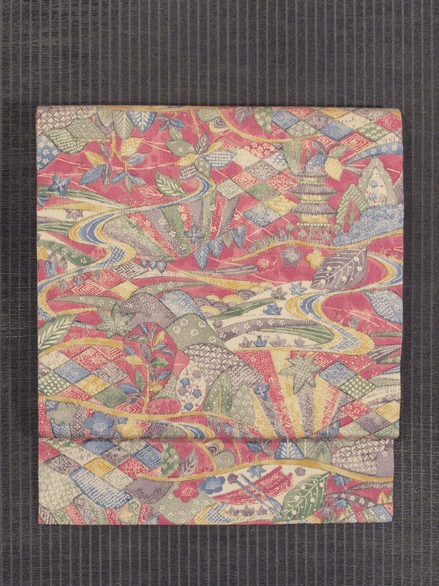 帯のアトリエ花邑 hanamura 銀座 「流水に山水文様 型染め 名古屋帯」