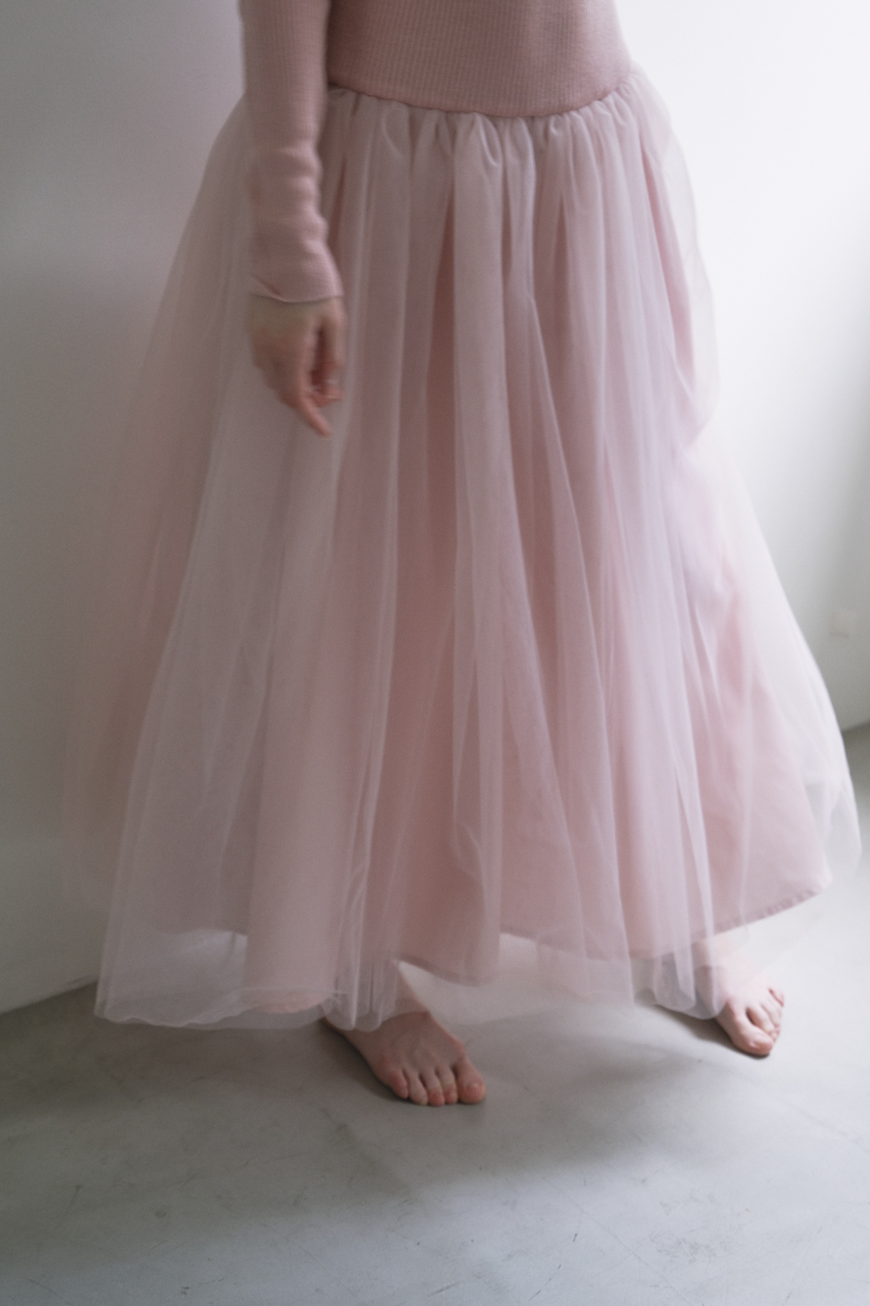 HONEY MI HONEY｜リブニットボリュームチュールワンピース｜異素材