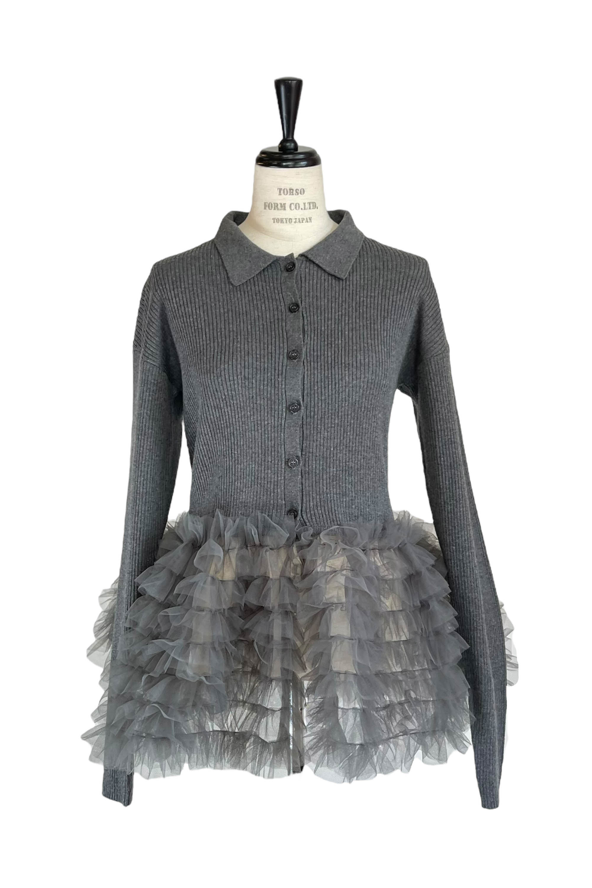 HONEY MI HONEY｜チュールペプラムポロニットカーディガン｜大人