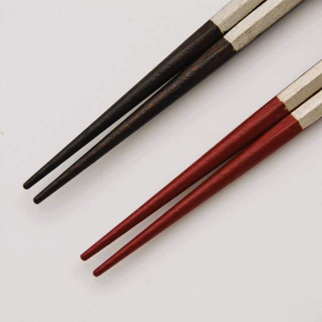 箸 五角帯銀 朱/黒 【メール便可】 木製 漆塗り 【製造中止・在庫限り