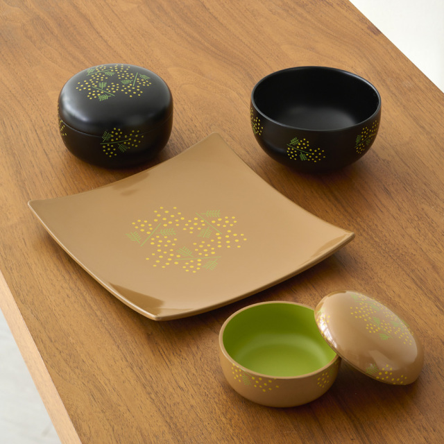 MIMOSA プレート(角皿) 黒/白 漆塗り 漆器の井助
