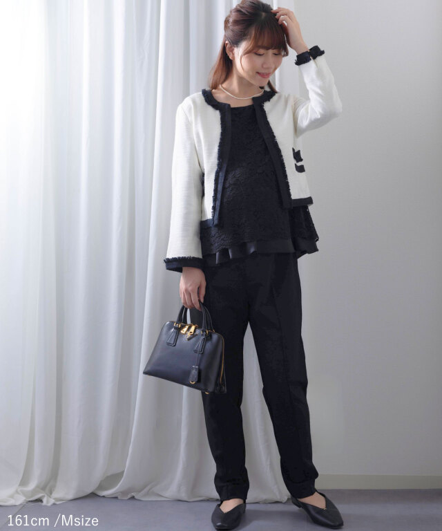 モノトーンココツイード ノーカラージャケット 産前産後兼用