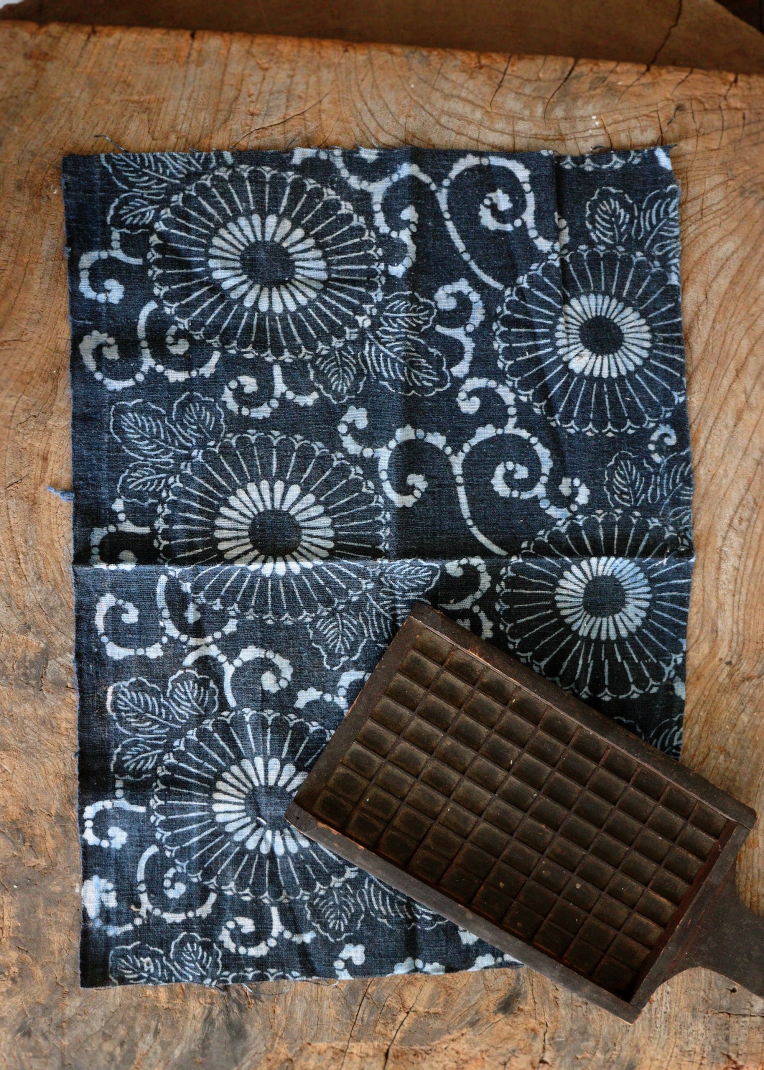 Antique Sam's Collection古布 藍染 古裂 藍染アンティーク 菊唐草