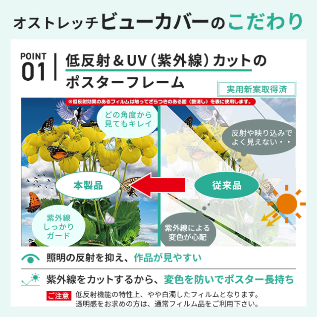 UVカット 低反射 アルミ ポスター フレーム B2 サイズ オストレッチ