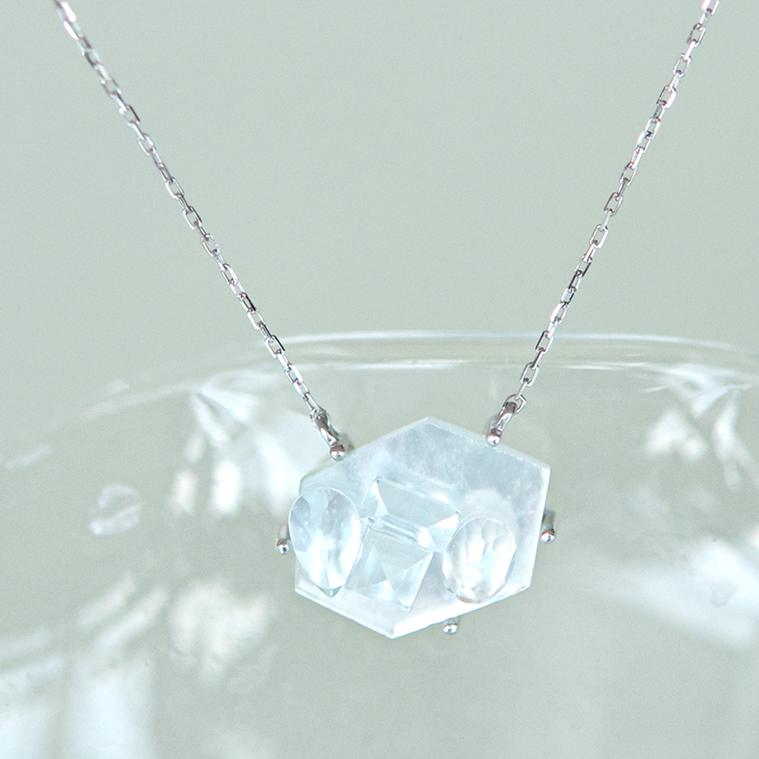 ネックレス K10ホワイトゴールド クォーツ シェル ラブラドライト