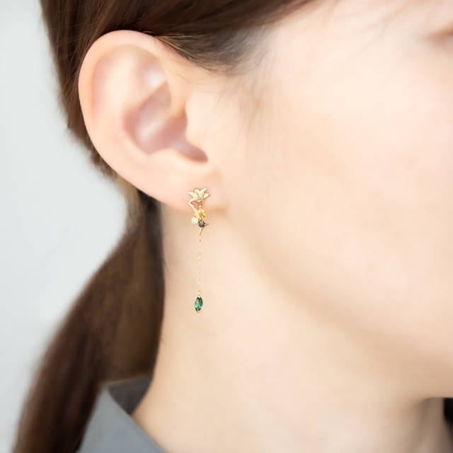 ピアス K10イエローゴールド シトリン イエローサファイア スモーキー