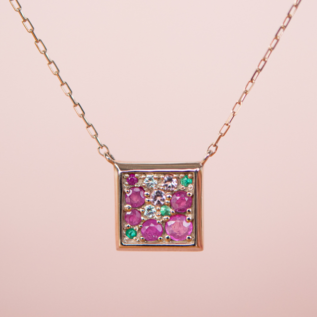 ネックレス K10ピンクゴールド ルビー ピンクトルマリン ホワイト