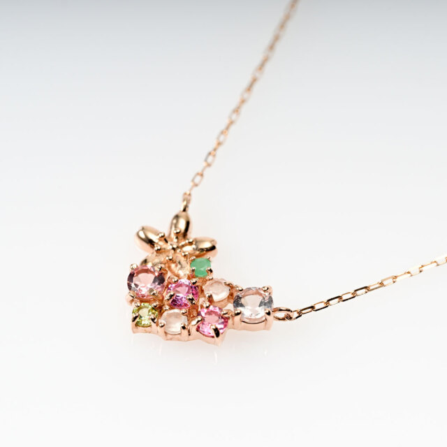ネックレス K10ピンクゴールド ピンクトルマリン エメラルド ピンク
