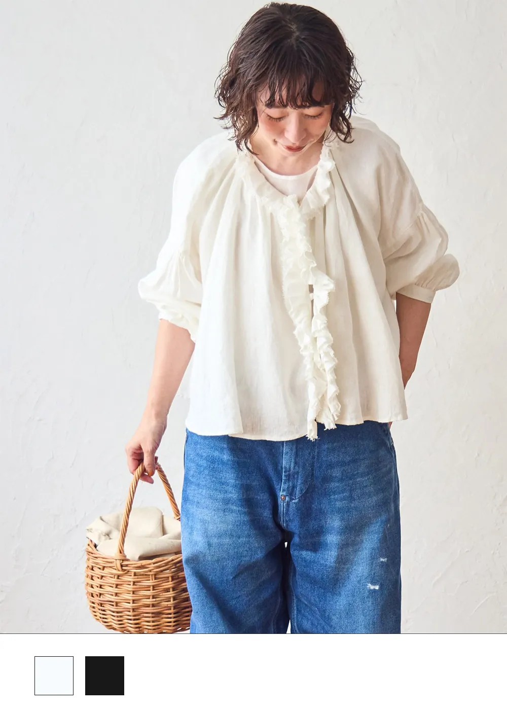 受付終了【tomomiさんコラボ】リネンエアーウォッシュフリルブラウス
