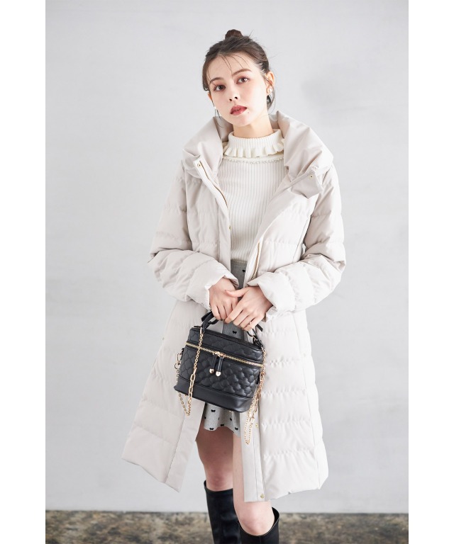 リボン風デザインロングダウンコート