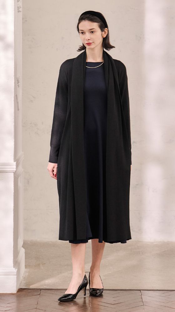 LEONARD FASHION ブラックロングカーディガン 40 LEONARD FASHION