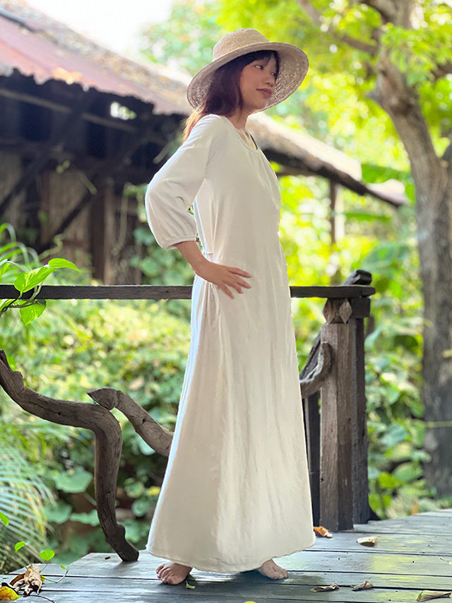 asana ヘンプコットン 厚手 NEW ポケット ロング ワンピース・きなり