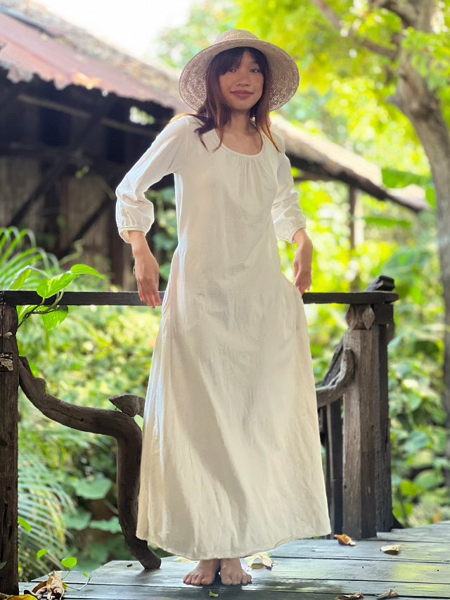 asana ヘンプコットン 厚手 NEW ポケット ロング ワンピース・きなり