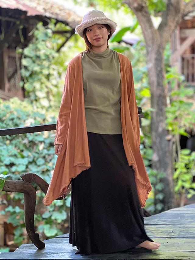 asana HEMP100% テロテロ フリンジ ロング カーディガン・草木染め