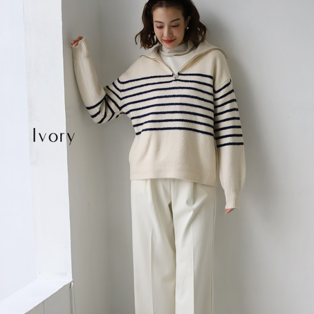 ハーフジップアップボーダーニット(39-0290)