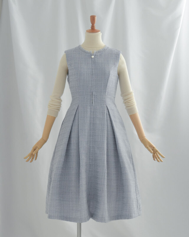 ツイード ワンピース セレナ】お色展開：ブルー,イエロー ／ サイズ