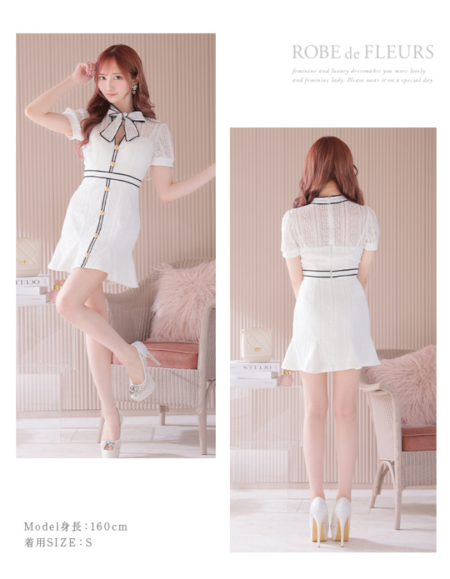 XS～Lサイズあり】リボン×レースミニキャバドレス(fm2944)