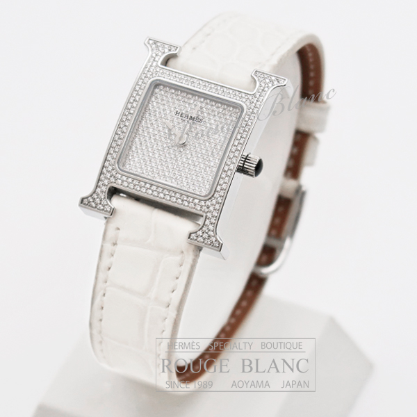 エルメス Hウォッチ 腕時計 ホワイト クロコダイル アリゲーターマット