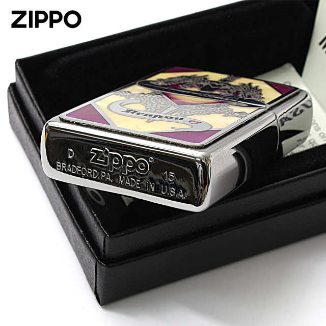 Zippo ジッポー 龍 ドラゴン シェル 貝 インレイ 象嵌 剣 パープル