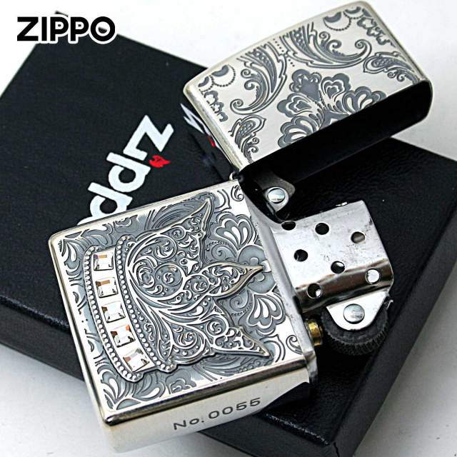 Zippo ジッポー 王冠 クラウン メタル ラインストーン シルバーいぶし