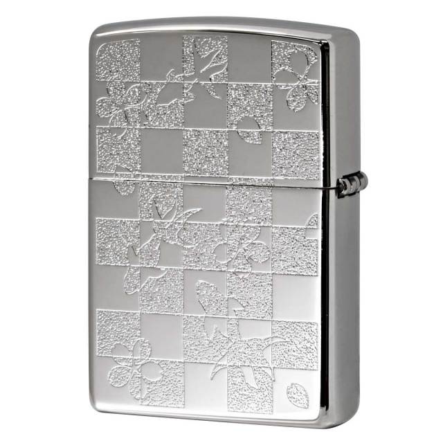 Zippo ジッポー 金魚と桜 きんぎょ さくら 和柄 両面加工 White Nickel