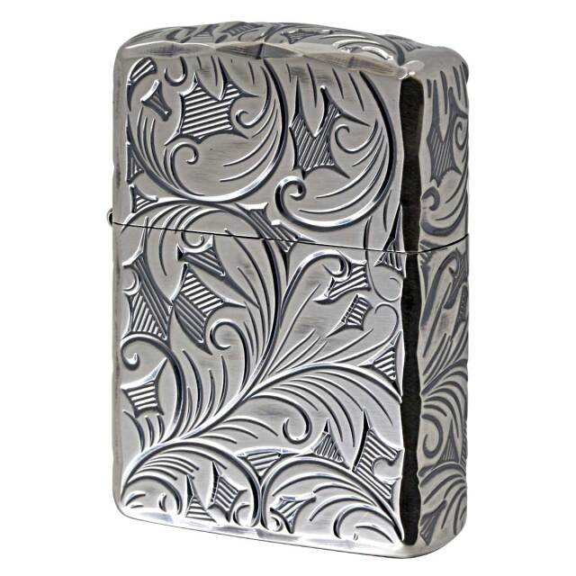Zippo ジッポー アーマー ARMOR 5面立体 NC彫刻 リーフ 葉 銀いぶし