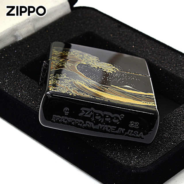 Zippo ジッポー 本金蒔絵 波富士 伝統工芸 和柄 ゴールドタンク 2LA
