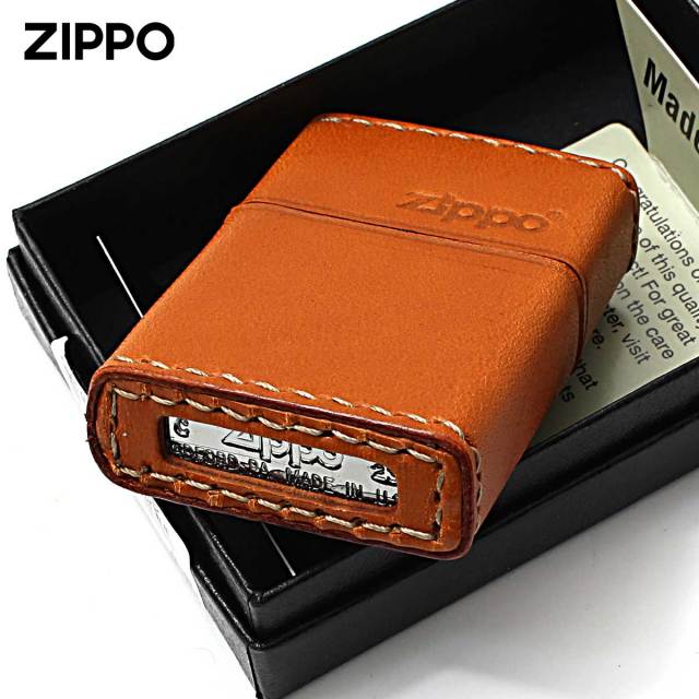 Zippo ジッポー 革巻き 牛革 レザー ジッポ ロゴ キャメル