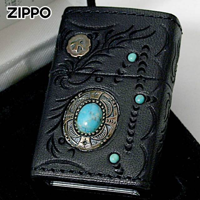 Zippo ジッポー 革巻き 牛革 ターコイズ 天然石 ネイティブアメリカン