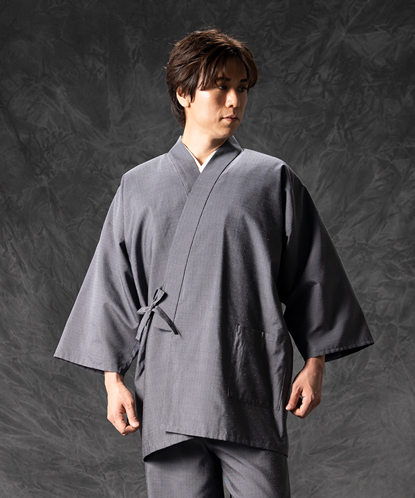 8006 桐生織 正絹作務衣（総裏） No.2 グレー