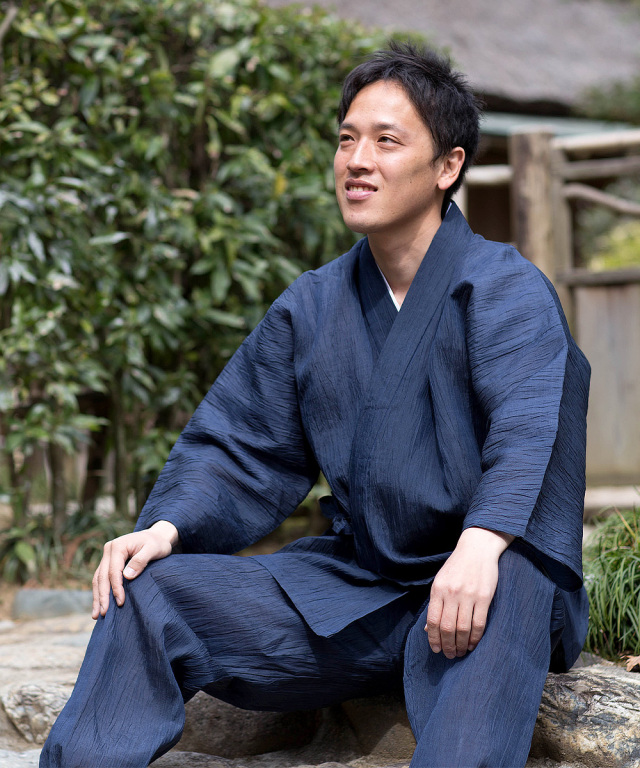 小千谷ちぢみ本麻作務衣 No.1 濃紺