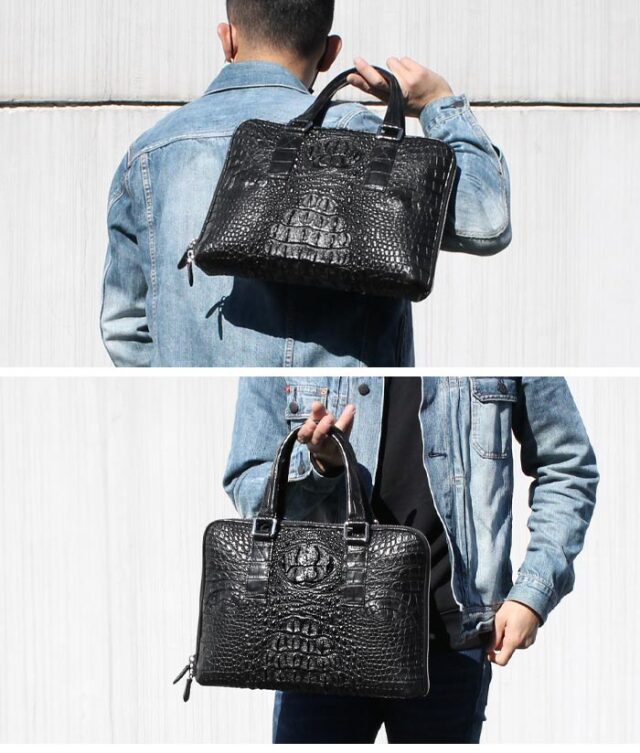 メンズ ビジネスバッグ レザー ワニ革／クロコダイル ブリーフケース
