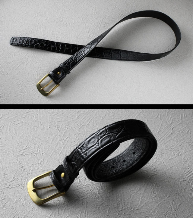 クロコダイル 丸腑 レザーベルト ピンバックル シルバー ゴールド 真鍮