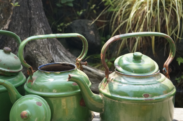 アンティーク】ホーローグリーンケトル