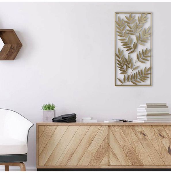 壁面をおしゃれに演出 ウォールアートパネル リーフゴールド 【送料