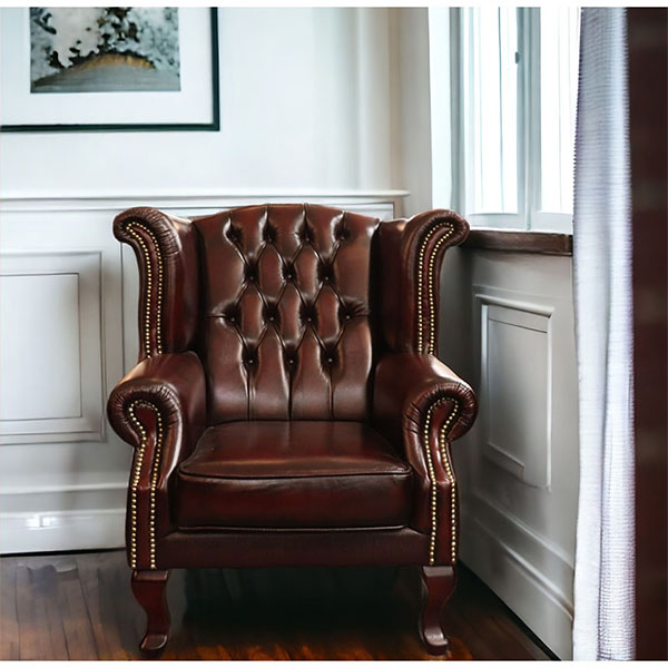 本革使用 チェスターフィールド ウィングバック 1人掛けソファ (1P