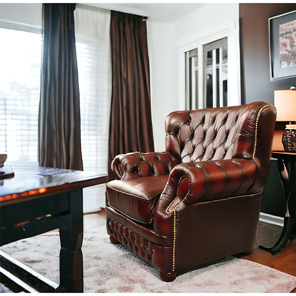 本革使用 チェスターフィールド 1人掛けソファ (1Pソファ) （ブラウン
