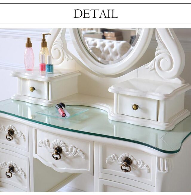 一面鏡ドレッサーセット(スツール付き) ホワイト｜高級マホガニー家具