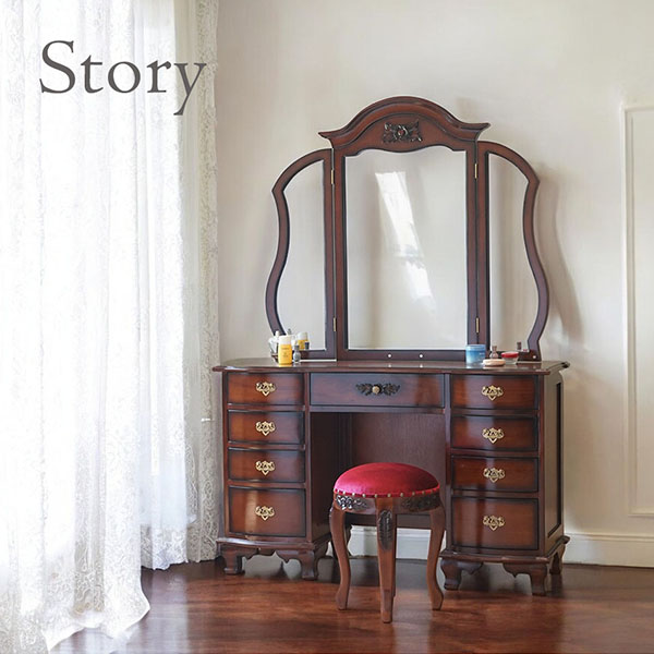 ドレッサー おしゃれ 完成品 収納 三面鏡 アンティーク調 輸入家具