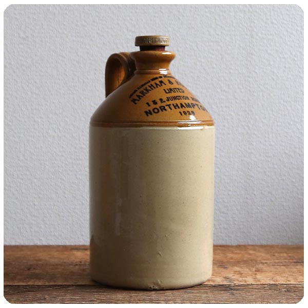 イギリス アンティーク 陶器ボトル/栓付き/ジンジャービアボトル