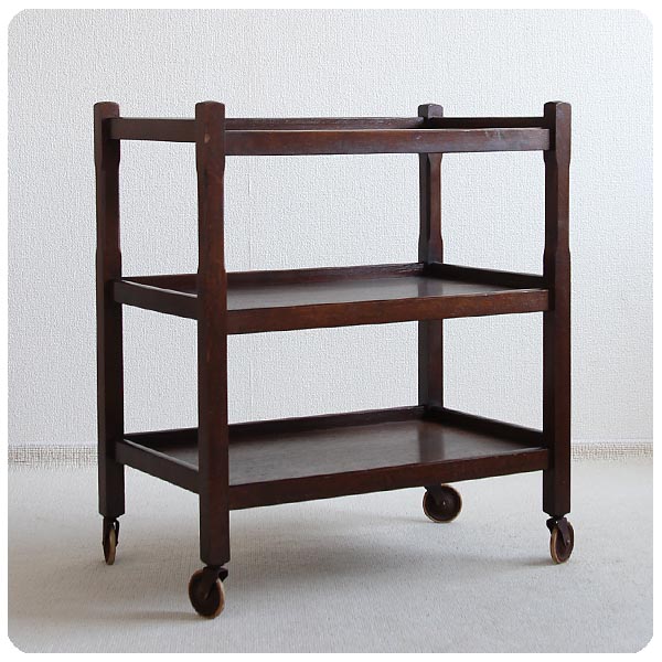 イギリス アンティーク キッチンワゴン トロリー 木製 オーク 収納家具