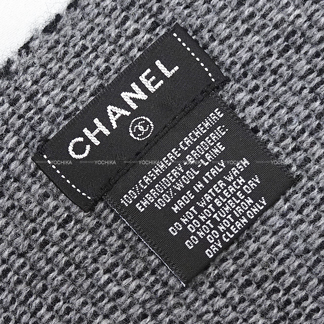 CHANEL シャネル マフラー ココマーク ニットマフラー グレー/白