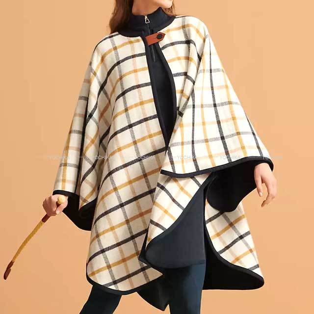 HERMES エルメス ポンチョ リバーシブル ボタン付 カマイユ ネイビー